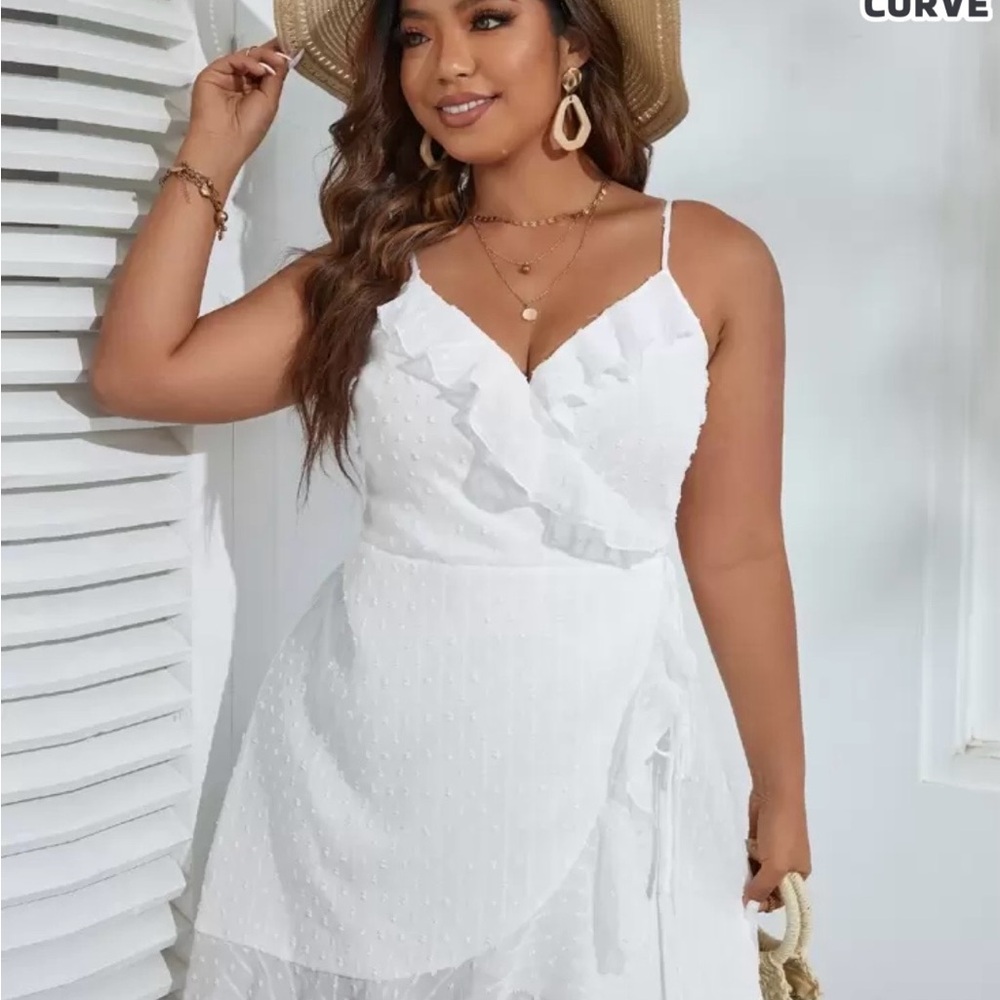 SHEIN White Ruffle Wrap Dress